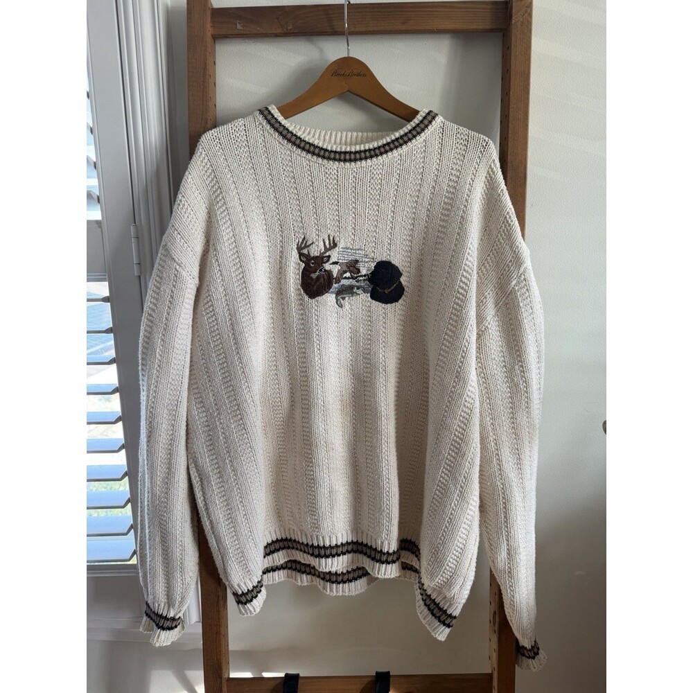 VTG Alan Stuart Hunting Pullover Coogi Style Sweater Black Lab Duck Deer Bass XL